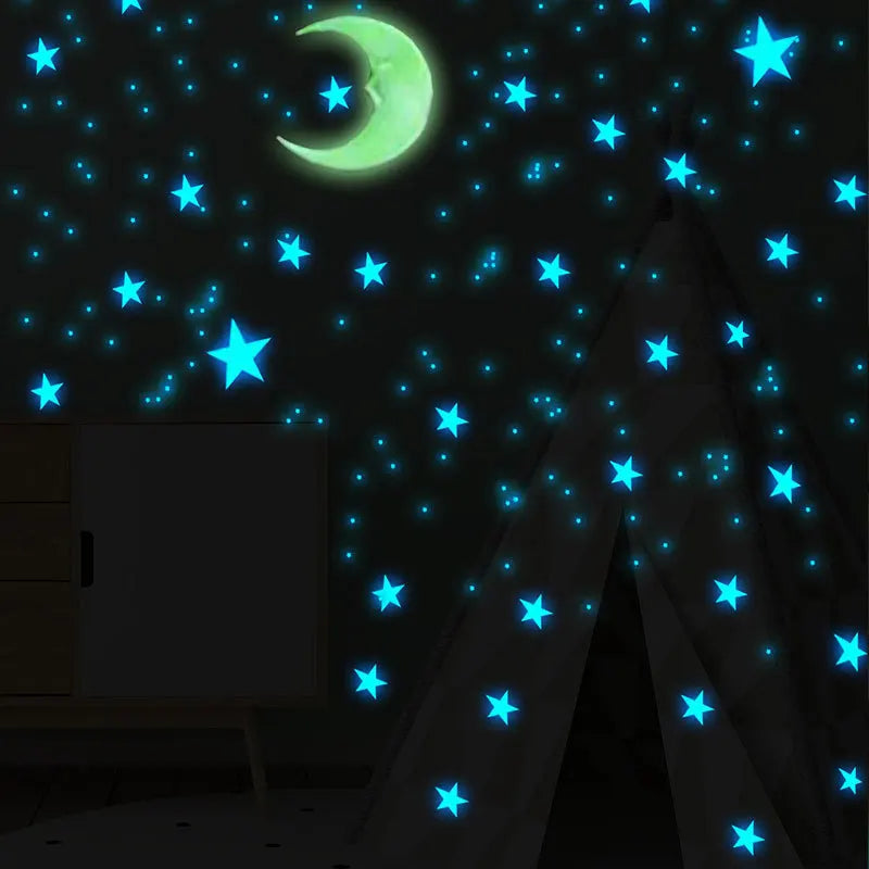 111Pcs Star & Moon Glow-in-the-Dark Wall Stickers – Luminous Decals for Kids Room, Bedroom & Home Decor