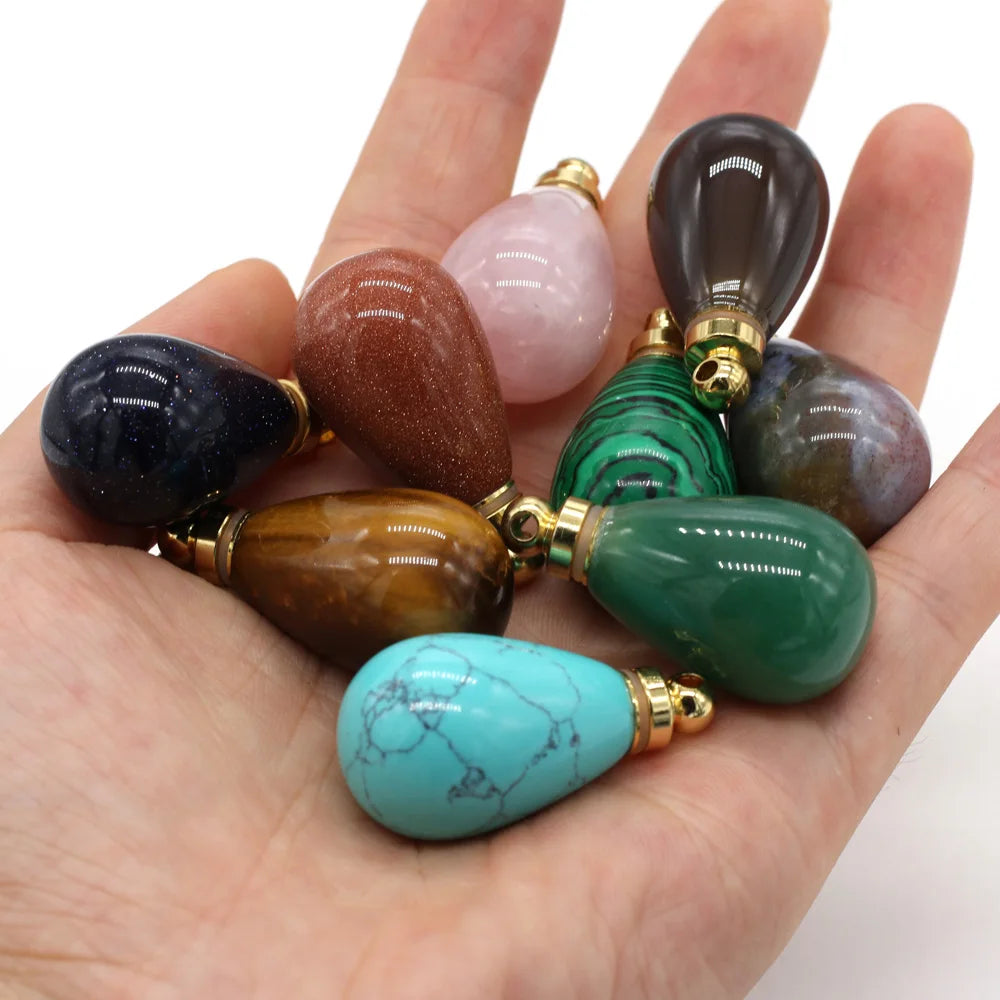 Natural Gemstone Essential Oil Diffuser Pendant – Crystal Agate Perfume Bottle Charms - Image 3