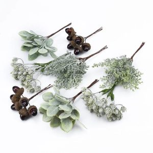 6Pcs Artificial Decorative Flowers – DIY Wreath & Gift Box Embellishments for Christmas, Home & Wedding Decor