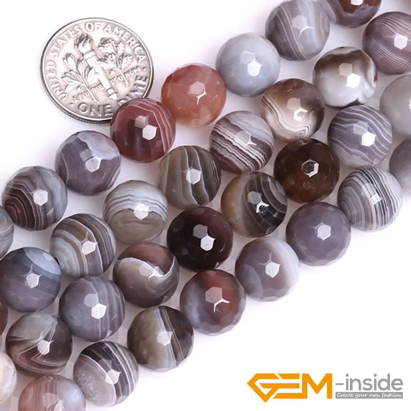 Natural Botswana Agate Faceted Round Beads – 15" Strand for DIY Jewelry Making (4mm / 6mm / 8mm / 10mm) - Image 3