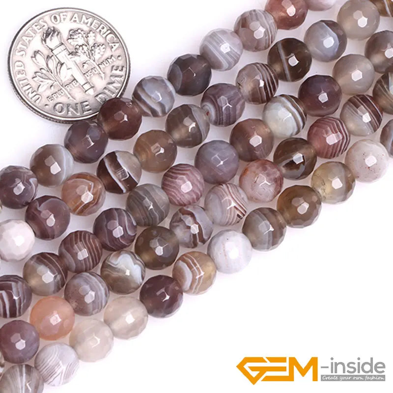 Natural Botswana Agate Faceted Round Beads – 15" Strand for DIY Jewelry Making (4mm / 6mm / 8mm / 10mm) - Image 2