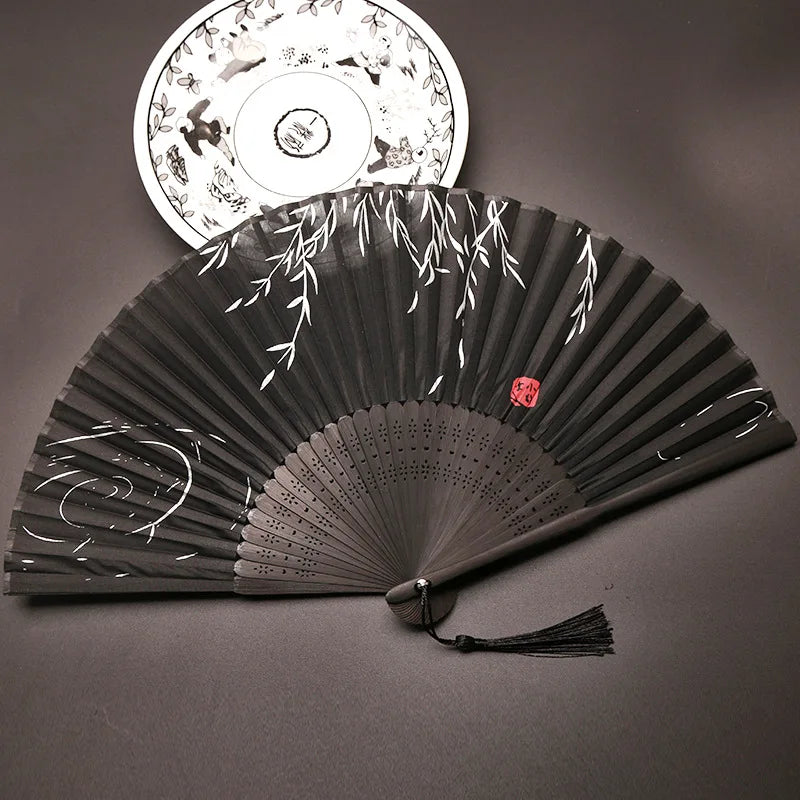 Bamboo Folding Fan Silk Chinese Fan Hand Women - Image 3