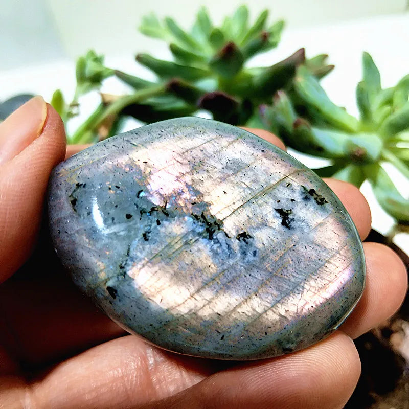 Natural Purple & Yellow Labradorite Crystal Palm Stone – Chakra Healing Gemstone for Meditation & Decor - Image 22
