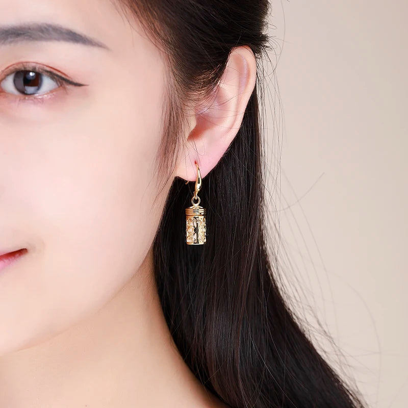 Hollow Out Filigree Cross Perfume Bottle Earrings – Gold Essential Oil Diffuser Jewelry for Women & Girls - Image 5