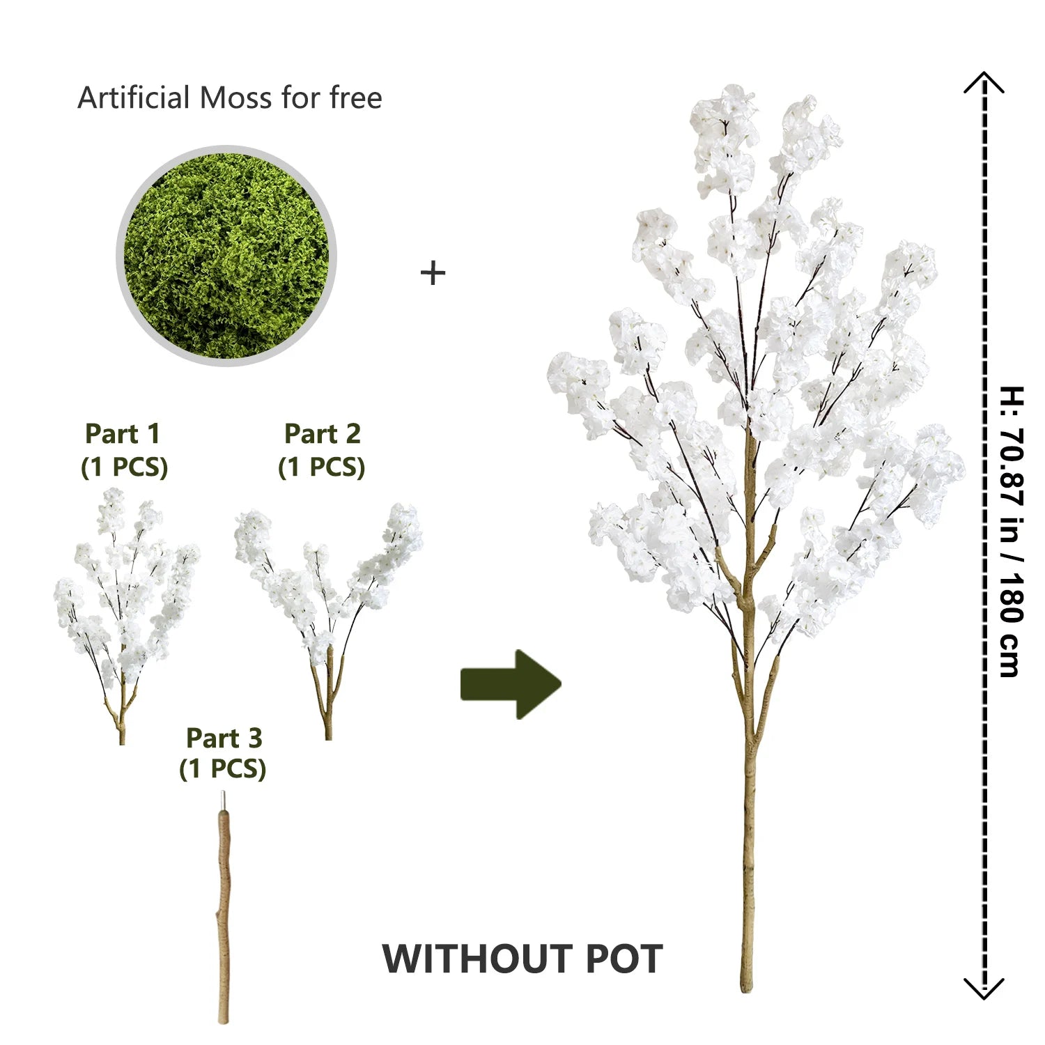 100–220cm Artificial White Cherry Blossom Tree – Faux Silk Leaves with Natural Trunk for Home & Wedding Decor - Image 11