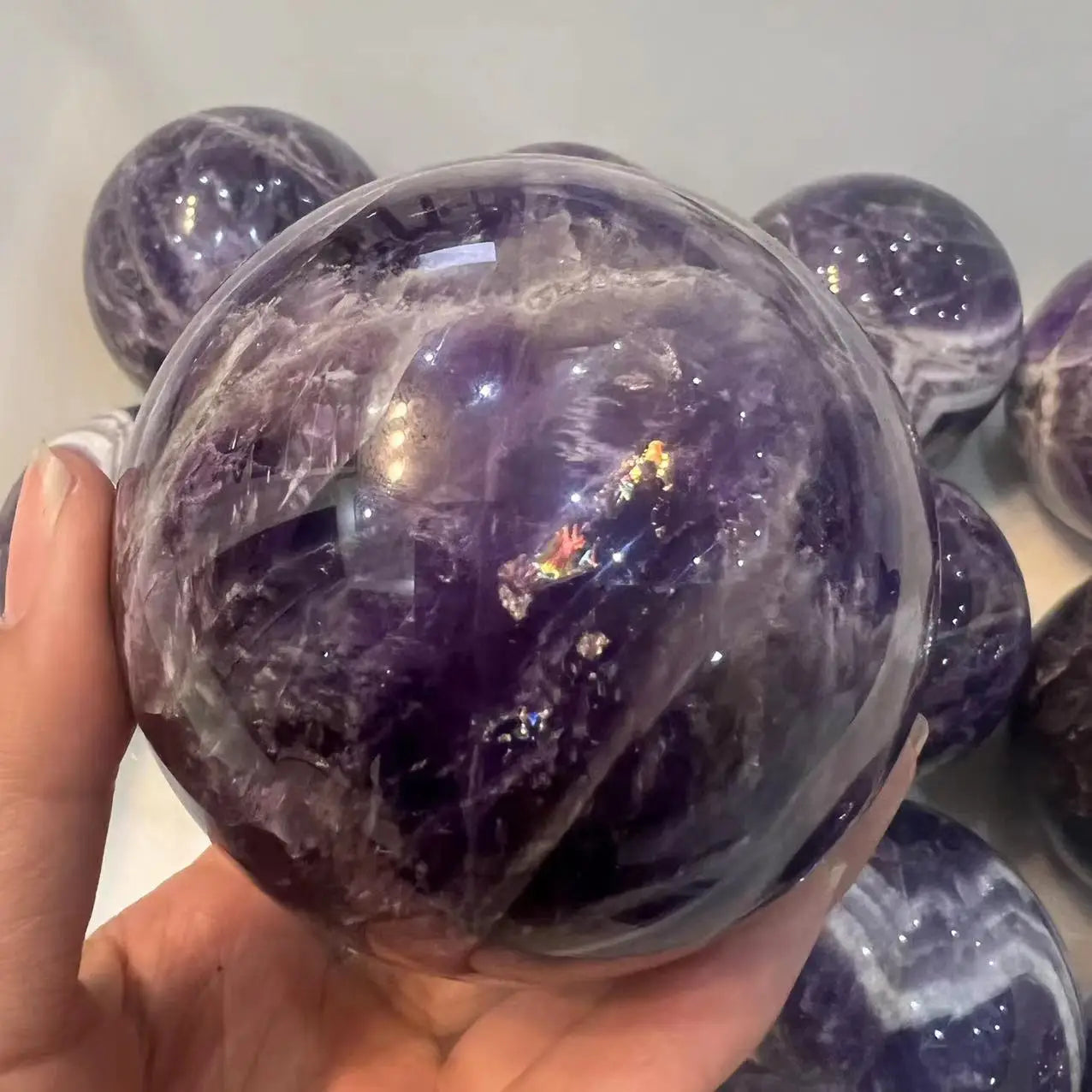 8.5cm Natural Dream Amethyst Sphere – Polished Crystal Ball for Reiki Healing & Room Decor - Image 2