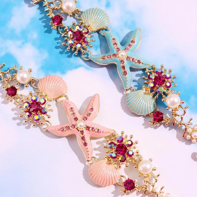 HANGZHI Blue & Pink Drip Oil Starfish Shell Pearl Bracelet Anklet – Summer Beach Jewelry for Women - Image 5