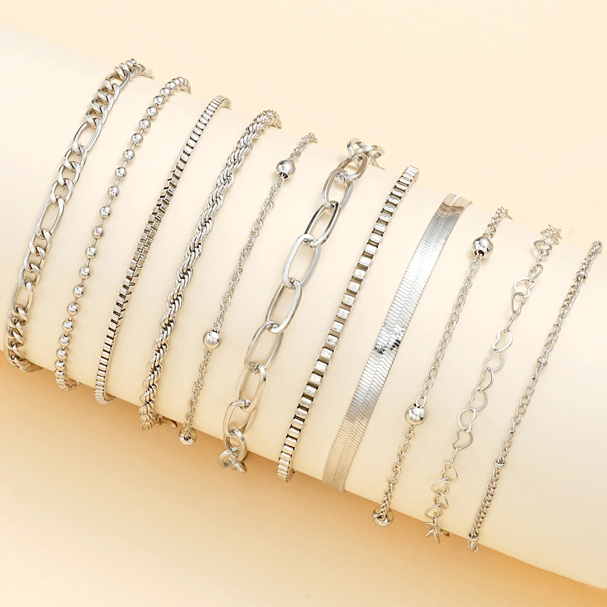 11Pcs/Set Boho Twisted Flat Snake Chain Anklet – Vintage Summer Beach Ankle Bracelet Set for Women - Image 2