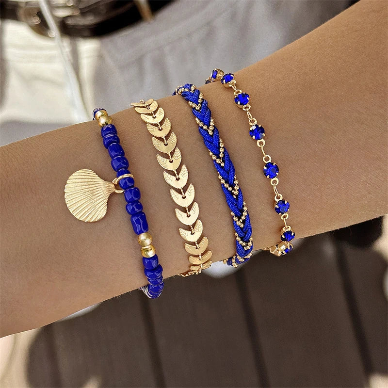4pcs/set Bohemia Shell Bracelets – Ethnic Style Summer Jewelry for Women & Girls