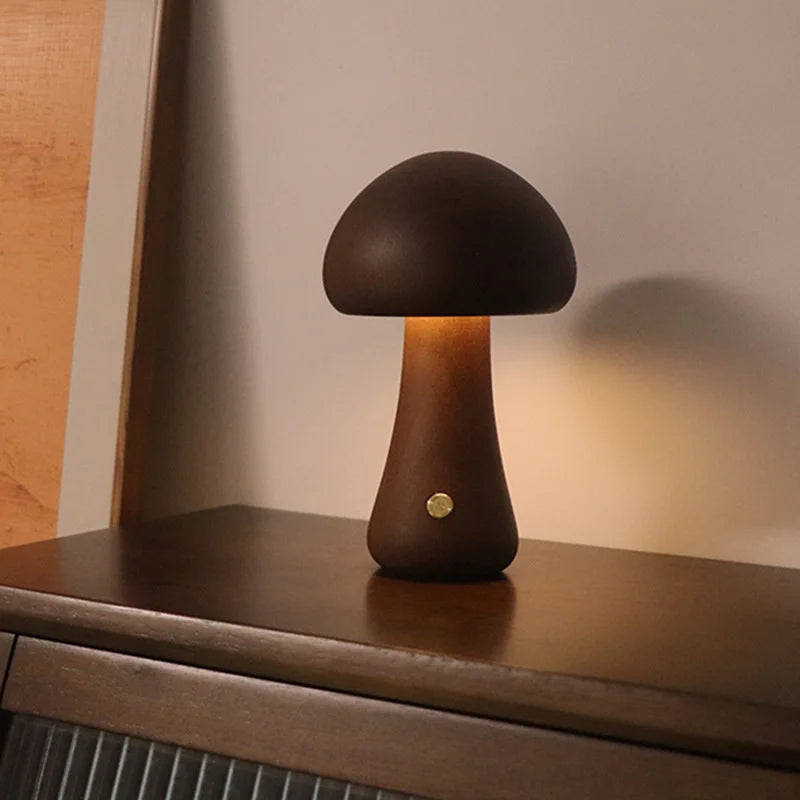 Cute Wooden Mushroom LED Bedside Table Lamp – Touch Switch Night Light for Kids' Bedroom - Image 9