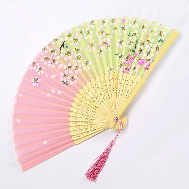 Bamboo Folding Fan Silk Chinese Fan Hand Women - Image 24