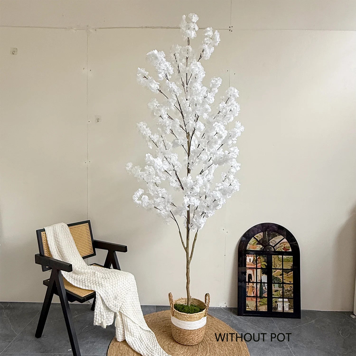 100–220cm Artificial White Cherry Blossom Tree – Faux Silk Leaves with Natural Trunk for Home & Wedding Decor - Image 3