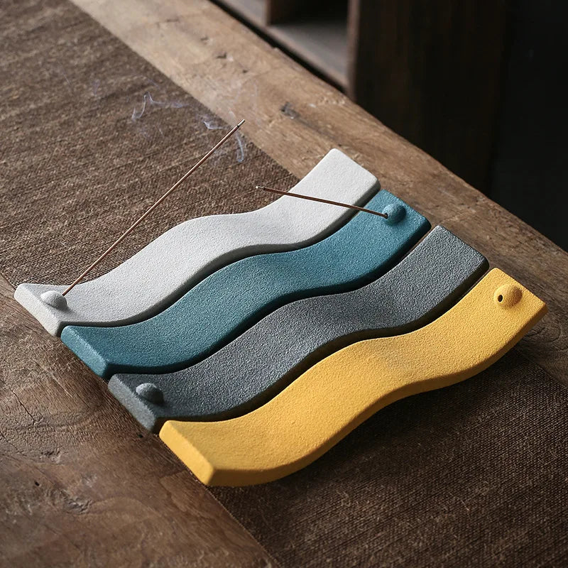 Creative Rough Ceramic Thread Incense Holder – Handmade Lying Stick Burner for Home & Yoga Room Decor