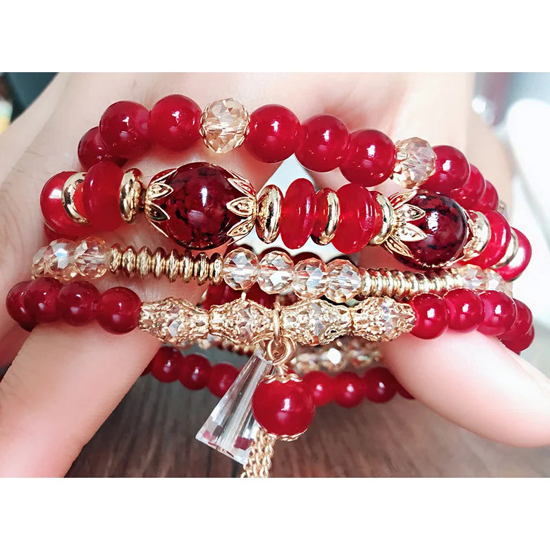Bohemian 4PCS Crystal Multi-Layer Beaded Bracelet – Colorful Jewelry Set for Women & Girls - Image 2