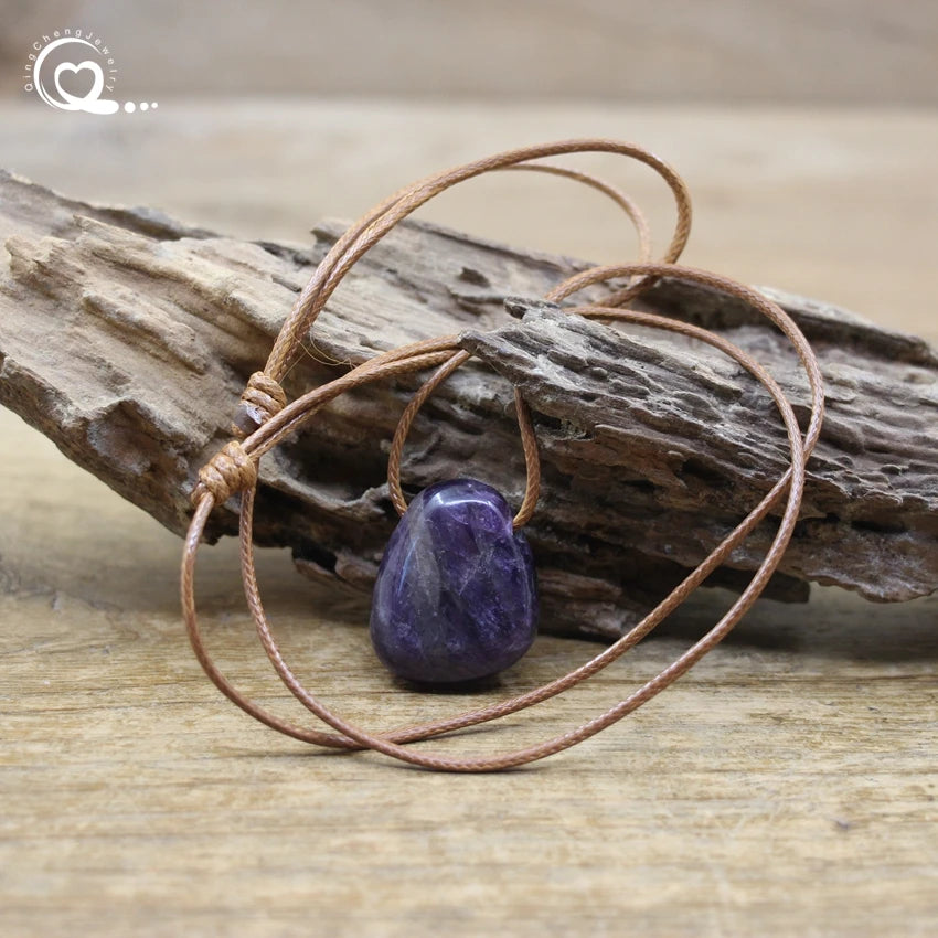 Natural Stone Nugget Pendant Necklace – Healing Crystal Charm Jewelry (Lapis, Amethyst, Tiger Eye, Rose Quartz & More) - Image 5