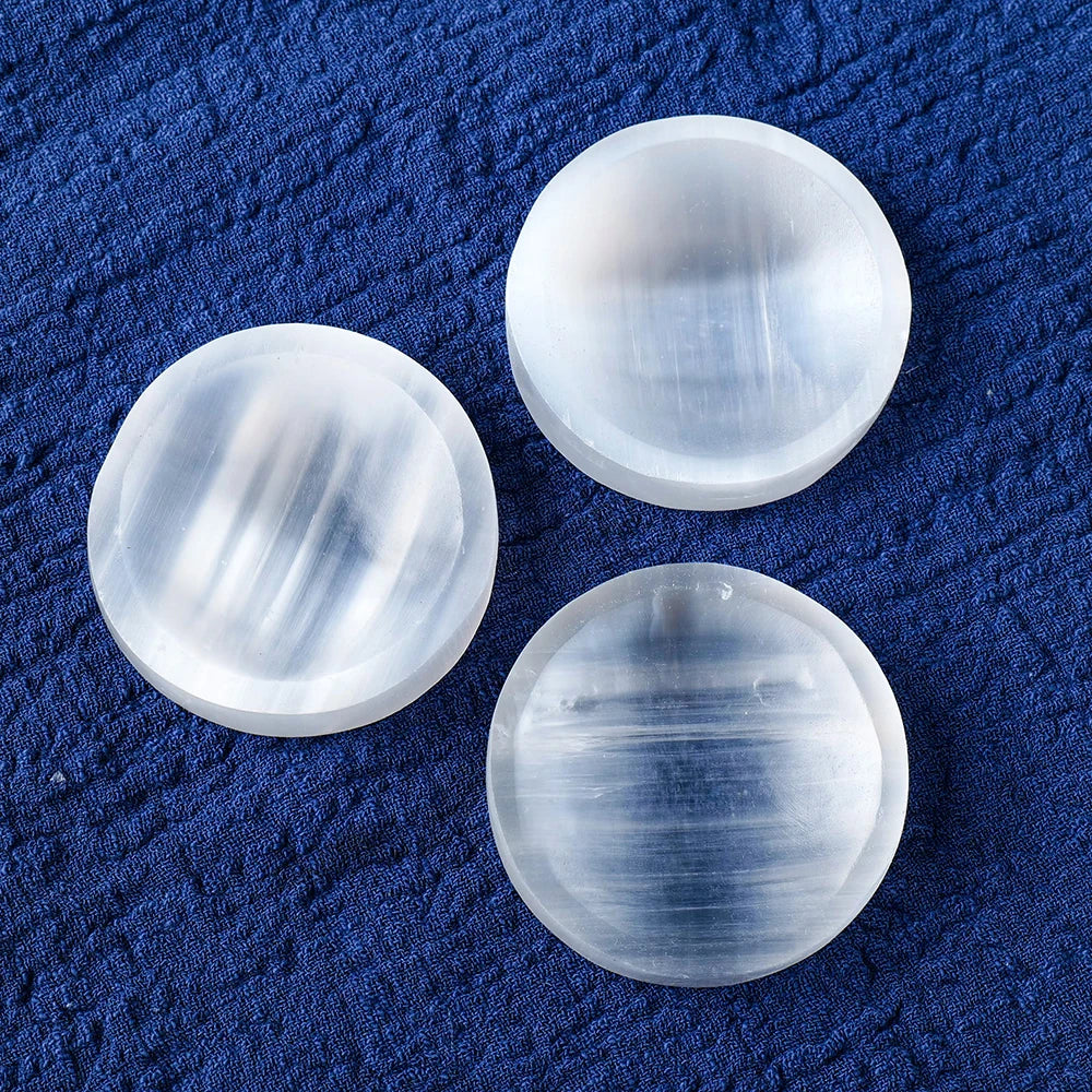Natural Selenite Plate Round Crystal Bowl for Reiki Healing - Image 3