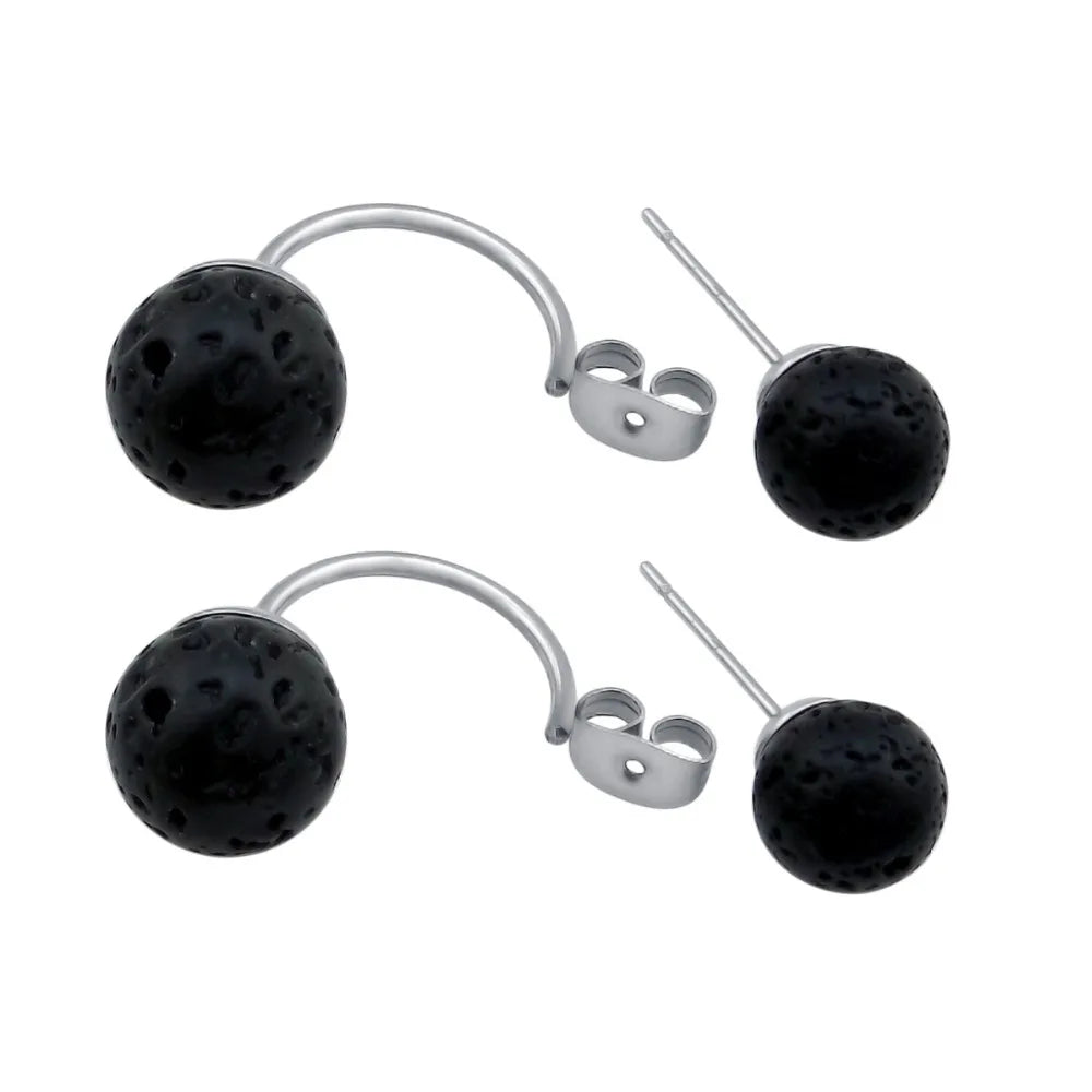 Black Natural Lava Rock Stone Bead Stud Earrings – DIY Aromatherapy Diffuser Jewelry for Women - Image 2