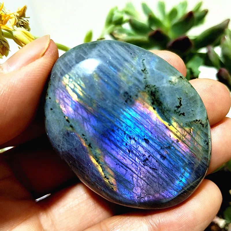 Natural Purple & Yellow Labradorite Crystal Palm Stone – Chakra Healing Gemstone for Meditation & Decor - Image 13