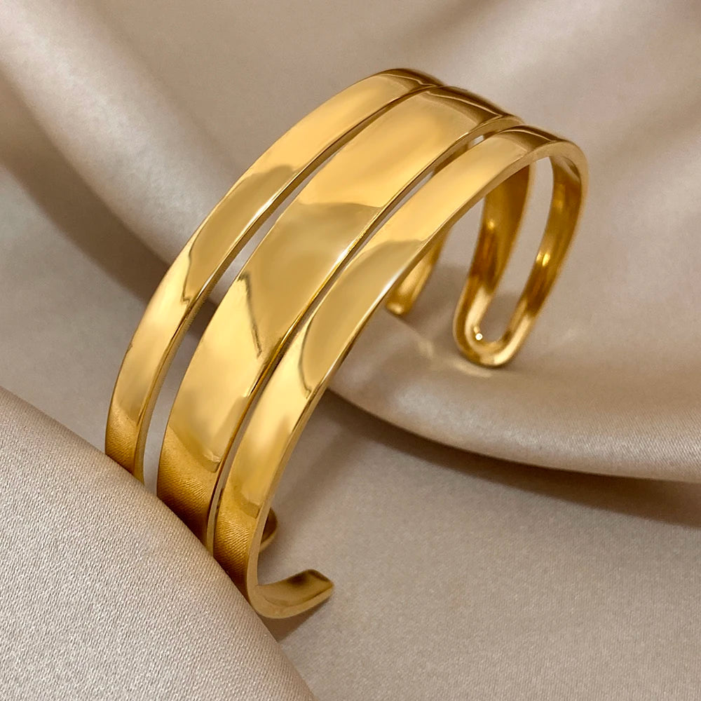 3PCS Gold Color Twist Stainless Steel Bangle Set – Chic Tibetan Buddha-Inspired Stackable Bracelets for Women - Image 7