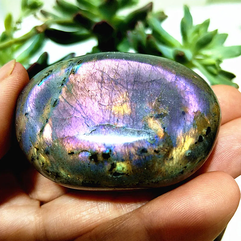 Natural Purple & Yellow Labradorite Crystal Palm Stone – Chakra Healing Gemstone for Meditation & Decor - Image 15