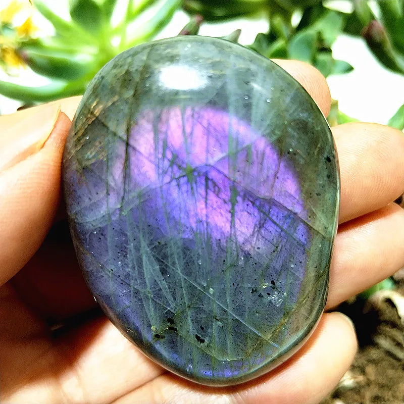 Natural Purple & Yellow Labradorite Crystal Palm Stone – Chakra Healing Gemstone for Meditation & Decor - Image 12