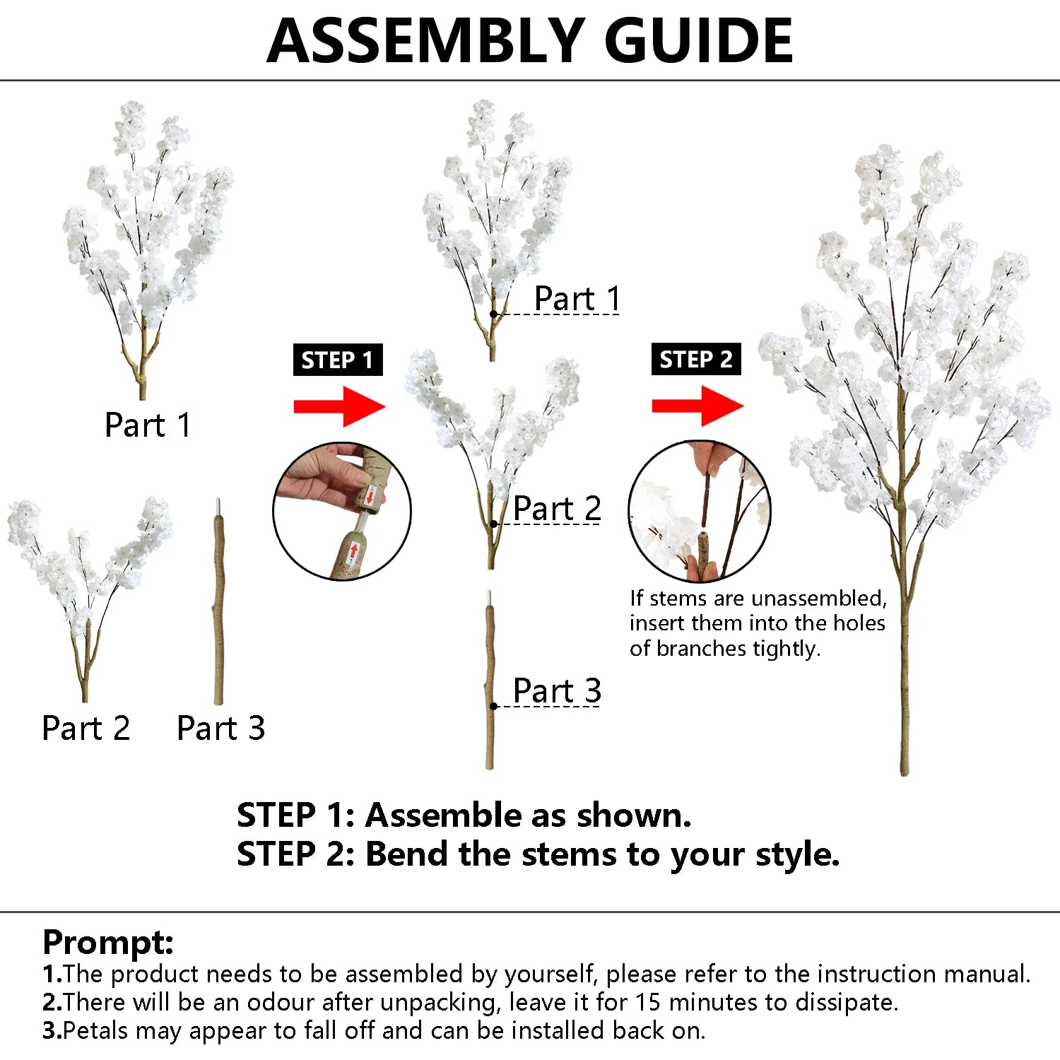 100–220cm Artificial White Cherry Blossom Tree – Faux Silk Leaves with Natural Trunk for Home & Wedding Decor - Image 5